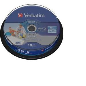 DVD Blu-Ray Verbatim BD-R SL 6× 25GB WIDE PRINTABLE No ID 10 pack spindle (Single Layer)