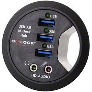 USB HUB DELOCK, 3-portni USB 3.0, audio, In-Desk