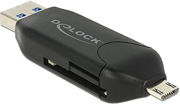 Čitač memorijskih kartica DELOCK USB A 3.0 + micro USB OTG, crni