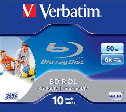 DVD Blu-Ray Verbatim BD-R DL 6× 50GB Wide Printable No ID Surface Hard Coat 10 pack JC (Double Layer)