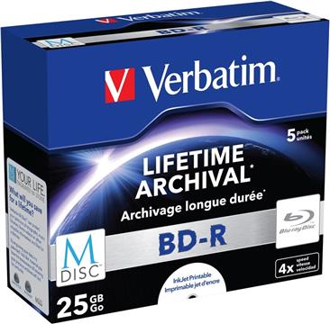 DVD Blu-Ray M-Disc Verbatim BD-R SL 25GB 4× Printable 5 pack JC (Single Layer)