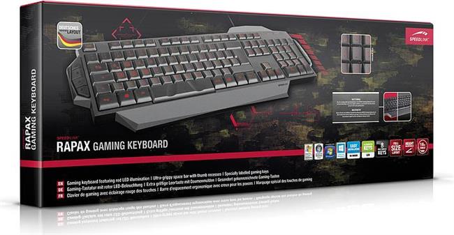Tipkovnica SpeedLink Gaming Rapax, sa pozadinskim osvjetljenjem, HR, USB, crna