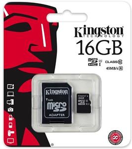 Memorijska kartica Kingston 16GB microSDHC Class 10 UHS-I 45MB/s Read Card + SD Adapter