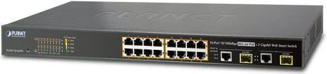 Planet 16-Port 100TX 802.3at PoE 2-Port Gigabit TP SFP Combo Web Smart Switch