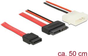 Kabel DELOCK, kombinirani slim SATA 13-pin na SATA 7-pin (M) + 2-pin 5V napajanje, za Slim SATA uređaje, 50 cm