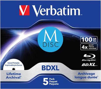 DVD Blu-Ray M-Disc Verbatim BD-R XL 100GB 4× Inkjet Printable 5 pack JC