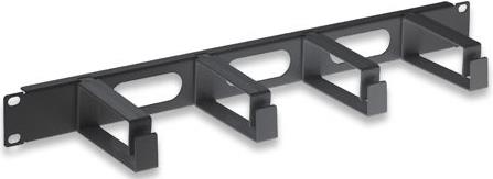 19'' Cable Management Panel, 1U, 4 long plastic rings, Black