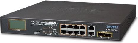 Planet 8-Port 10 100TX 802.3at PoE 2-Port Gigabit TP SFP Combo Desktop Switch