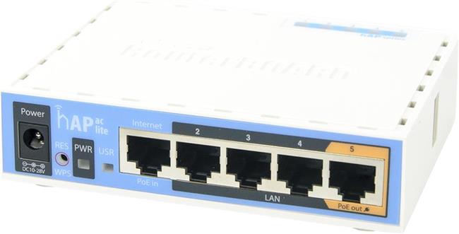 Mikrotik RB952Ui-5ac2nD hAP ac lite, 650MHz CPU, 64MB RAM, 5xLAN, 2.4Ghz 802.11b/g/n/ 5Ghz 802.11ac, USB, PSU, RouterOS L4