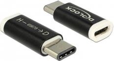 Adapter DELOCK, USB 2.0 Micro-B (Ž, glavno računalo) na USB-C 2.0 (M), crni