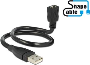 Kabel DELOCK, USB 2.0 USB-A (M) na USB micro-B (Ž), produžni, ShapeCable, 0.35 m