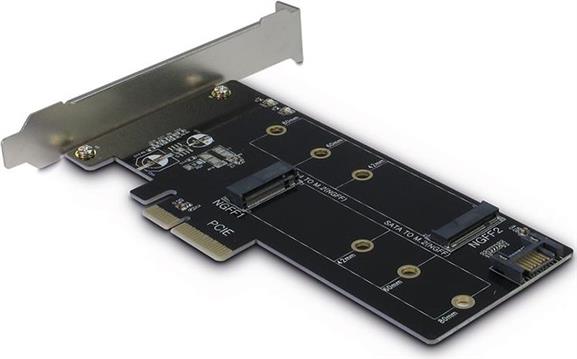 PCIe Adapter for M.2 PCIe and M.2 SATA drives (Drive 2xM.2 PCIe, Host PCIe x4, SATA), card