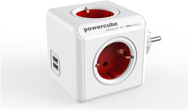 PowerCube razdjelna utičnica sa USB priključkom, crvena 