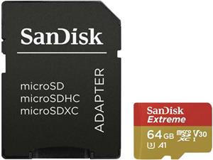 Memorijska kartica SanDisk 64GB Extreme microSDXC + SD Adapter for Action Sports Cameras - works with GoPro Messaging - 100MB/s A1 C10 V30 UHS-I U3, SDSQXAF-064G-GN6AA