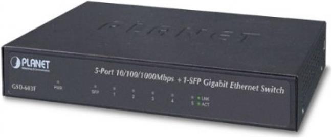 Planet 5-Port 10 100 1000T 1-Port 1000X SFP Gigabit Ethernet Switch GSD-603F