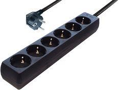 Transmedia 6-way Schuko Outlet power strip. Black