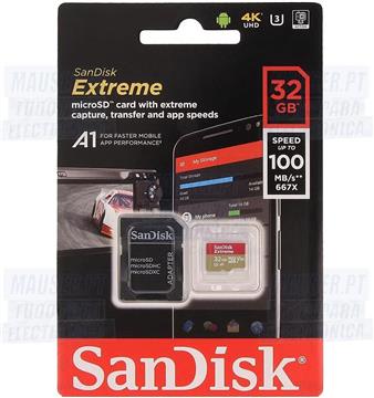 Memorijska kartica SanDisk 32GB Extreme microSDHC + SD Adapter + Rescue Pro Deluxe 100MB/s A1 C10 V30 UHS-I U3, SDSQXAF-032G-GN6MA