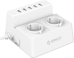 Orico 5-port smart USB punjač + 2 strujne utičnice s prenaponskom zaštitom, bijeli
