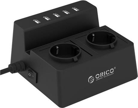 Orico 5-port USB punjač + 2 strujne utičnice, crni (ORICO ODC-2A5U-V1-EU-BK)