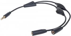 Headphone Splitter, Stereo Y, 3.5mm male to 2 x 3.5mm female, with independent volume control, Black, 30 cm