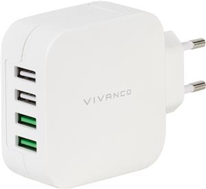 Strujni punjač Vivanco 4.8A (1-2:1A 3-4: 2.4A) Fast Charging USB Quattro, bijeli