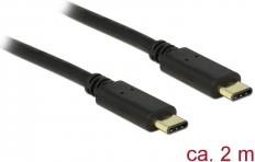 Kabel DELOCK, USB-C 2.0 (M) na USB-C (M), 2m, crni