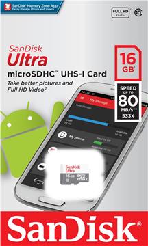 Memorijska kartica SanDisk 16GB Micro SDHC Ultra Android, SDSQUNS-016G-GN3MN, class 10 UHS-I