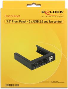 Front panel DELOCK, 3.5", 2x USB 2.0, 3x potenciometar za ventilatora, crni