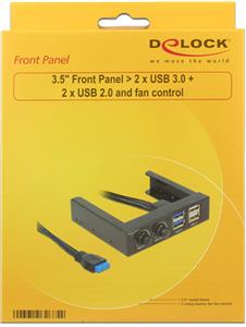 Front panel DELOCK, 3.5", 2x USB 3.0, 2x USB 2.0, 2x potenciometar za ventilator, crni