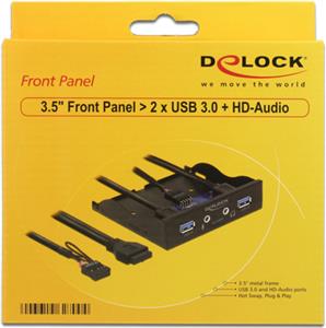 Front panel DELOCK, 3.5", 2x USB 3.0, HD audio, crni