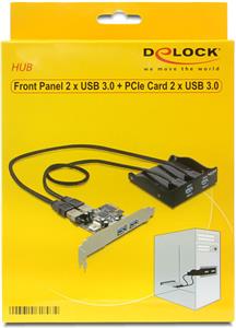 Front panel DELOCK, 3.5", 2x USB 3.0, PCI-E card 2x USB 3.0, crni