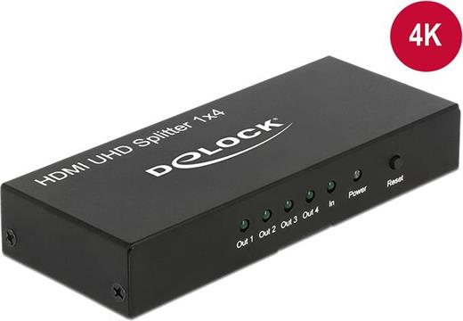 Razdjelnik DELOCK, 1x IN HDMI-A 19 pin (Ž) na 4x OUT HDMI-A 19 pin (Ž), 4K