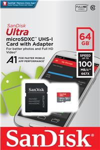 Memorijska kartica SanDisk 64GB Micro SDXC Ultra Android SDSQUAR-064G-GN6MA, class 10 UHS-I + SD Adapter + Memory Zone Android App