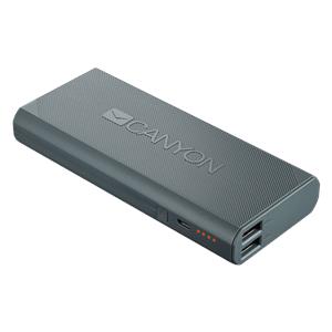 Powerbank Canyon CNE-CPBF100DG 10000mAh built-in Lithium-ion battery, max output 5V2.4A, input 5V2A. Dark Gray