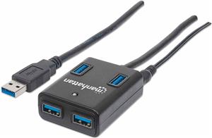 USB HUB MANHATTAN, USB 3.0, 4-portni USB 3.0, strujni adapter, crni