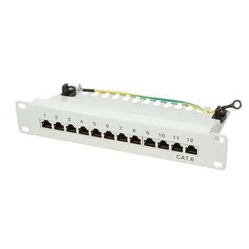 STP prespojni panel Cat.6, 10" 1U, 12-Port, 90°, svjetlo sivi (RAL 7035)