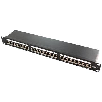 STP prespojni panel Cat.6a, 19" 1U, 24-port, crni, (RAL 9005)