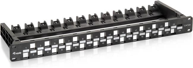 Prespojni panel 19" 1U za keystone UTP (Cat.6a) 24 Port, crni (RAL 9005)