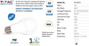 Žarulja LED E27 9W, 3000K, toplo svjetlo, regulacija u tri stupnja, V-tac VT-2011