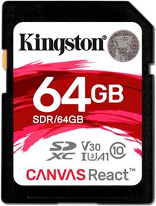 Memorijska kartica Kingston 64GB SDXC Canvas React 100R/80W CL10 UHS-I U3 V30 A1