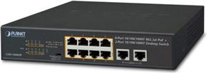PLANET GSD-1008HP 10" Gigabit preklopnik (Switch) 10-port 10/100/1000Mbps sa 8-port IEEE 802.3at PoE+ Injector, 1U desktop/rack mountable (120W)