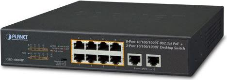 PLANET GSD-1008HP 10" Gigabit preklopnik (Switch) 10-port 10/100/1000Mbps sa 8-port IEEE 802.3at PoE+ Injector, 1U desktop/rack mountable (120W)