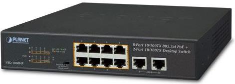 PLANET FSD-1008HP preklopnik (Switch) 10" 8-port 10/100TX 802.3at PoE + 2-port 10/100TX, rack-mountable