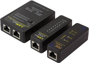 Uređaj za ispitivanje LAN/TEL/BNC kabela + PoE tester, kpl s torbicom, kabelima i adapterima