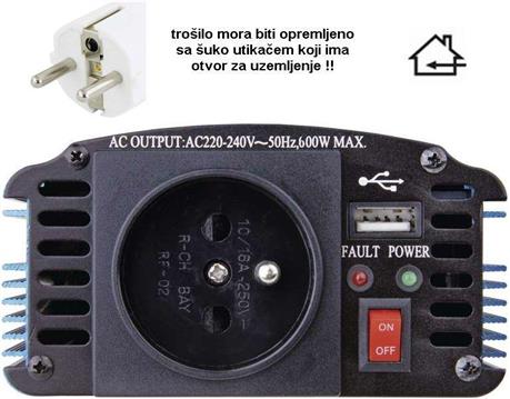 Adapter 24V > 220V 600/300 W ,USB,utičnica sa pinom, CarSPA