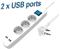 Transmedia NV56-1,5W 3-way power strip with two USB charging ports, 1,5m white