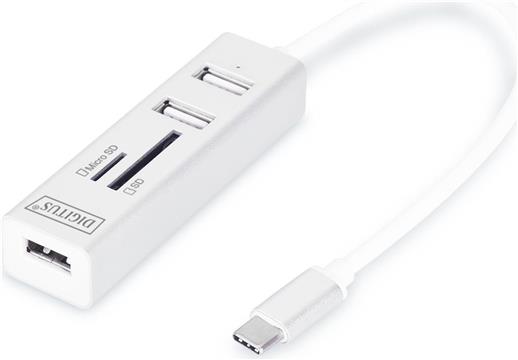 USB 2.0 HUB Digitus 3-port, čitač mem.k, USB-C pr.