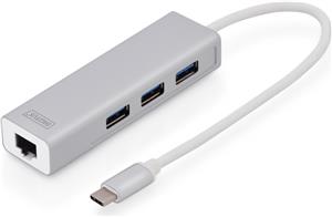 USB 3.0 HUB Digitus 3-port, mrež.kart., USB-C pri.