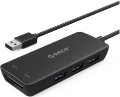 Orico 3-portni USB2.0 hub + čitač memorijskih kartica TF/SD, crni (ORICO H3TS-U2)