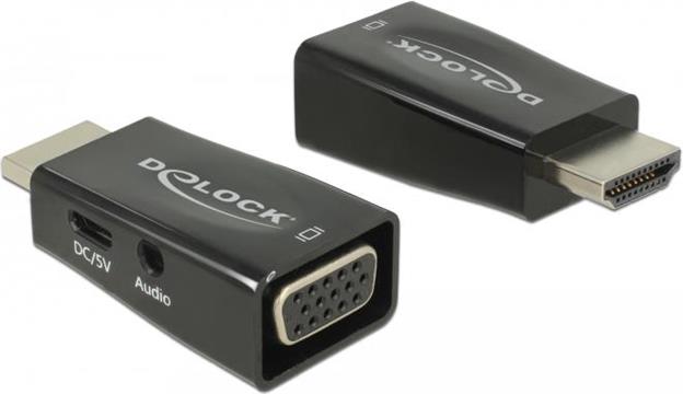 Adapter DELOCK, HDMI (M) na VGA (Ž), micro USB i zvuk, crni